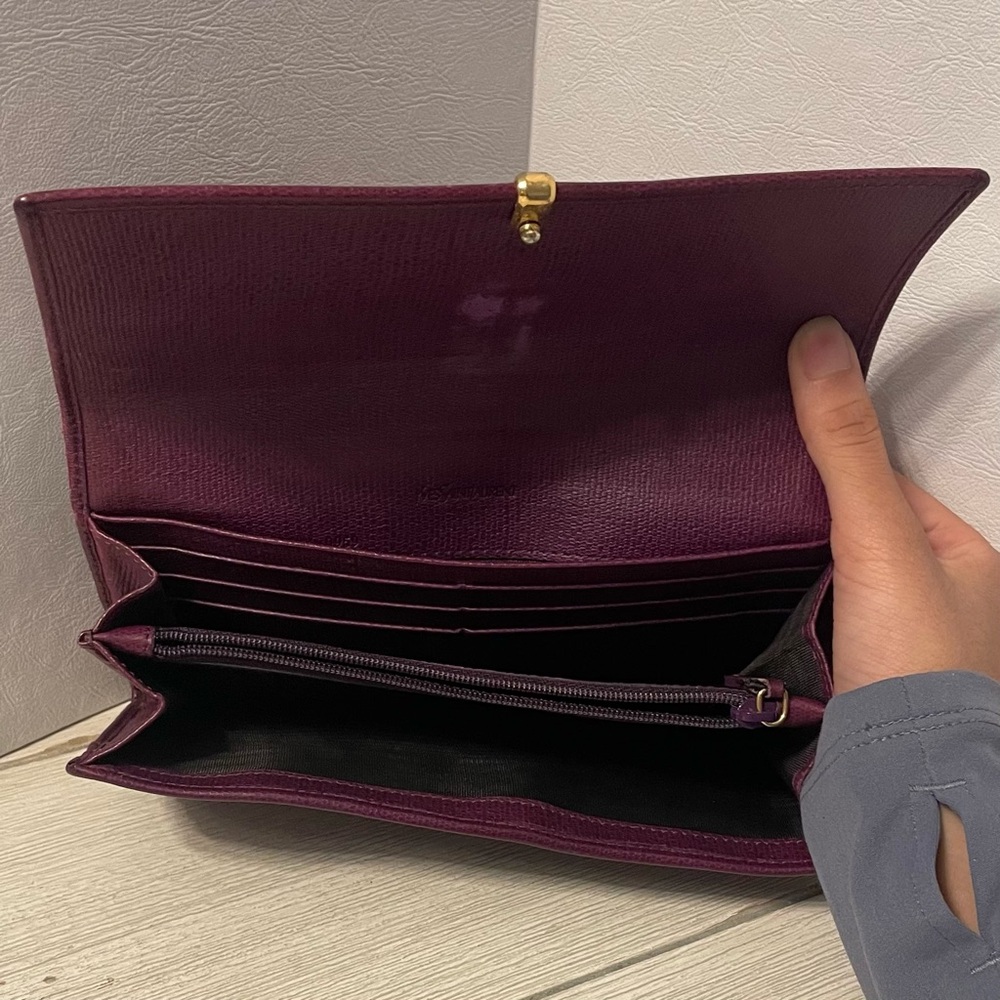 Yves Saint Laurent Deep Burgundy Y-Line Flap Leather Wallet - Picture 5 of 6